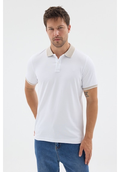 Beyaz-bej Polo Yaka Pike Kısa Kol Slim Fit %100 Pamuk Tişört 1011260171