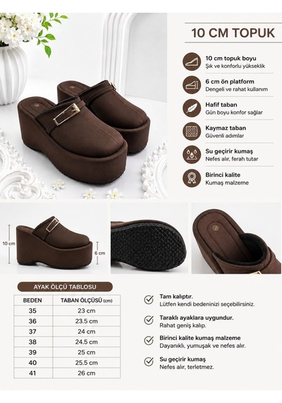 Dabab Shoes Nara Kadın Acı Kahve Sıcak Kürklü Gold Tokalı Kapalı Burun Dolgu Topuklu Platform Terlik Kahverengi