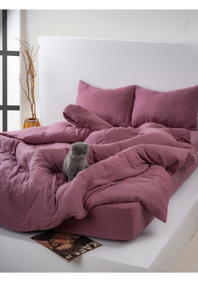 Premium Müsli Nevresim Seti Tek Kişilik 140x200cm 50x70cm Yastık %100 Pamuk Mürdüm