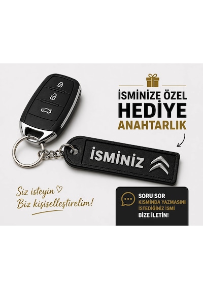 İsimli Citroen Anahtarlık , Kişiye Özel - Hediyelik İsimli Araç Logolu Anahtarlık - İsimli Citroen A
