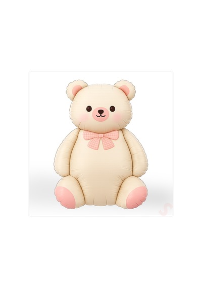 Papyonlu Ayıcık Folyo Balon, 90 Cm X 65 Cm - Krem Çok Renkli