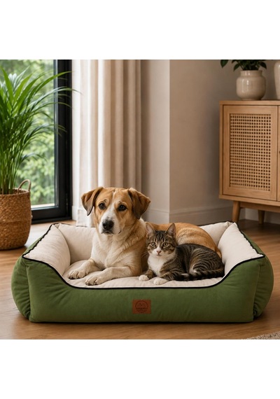 Lucy Köpek Yatağı 40 55 18 Cm Yeşil Ekru - Yüksek Kaliteli Pet Yatağı, Konforlu Minderli, Yıkanabilir, Day