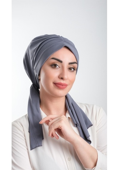 Hürrem Bone Füme Pratik Hazır Geçmeli Tesettür Bone Kesik Elyaf Sade 2111_25 Füme