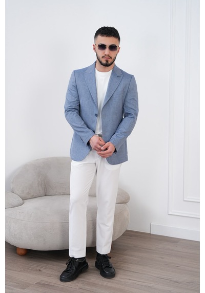 Dupont Classics Dupont Keten Slim Fit 6 Drop Sivri Yaka Çift Yırtmaçlı Erkek Blazer Ceket Açık Mavi Dupont Classics Dupont Keten Slim Fit 6 Drop Sivri Yaka Çift Yırtmaçlı Erkek Blazer Ceket Açık Mavi