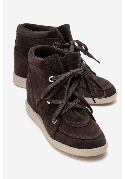 Luvi Shoes Oleta Kahverengi Süet Hakiki Deri Gizli Dolgu Topuklu Kadın Sneaker Bot