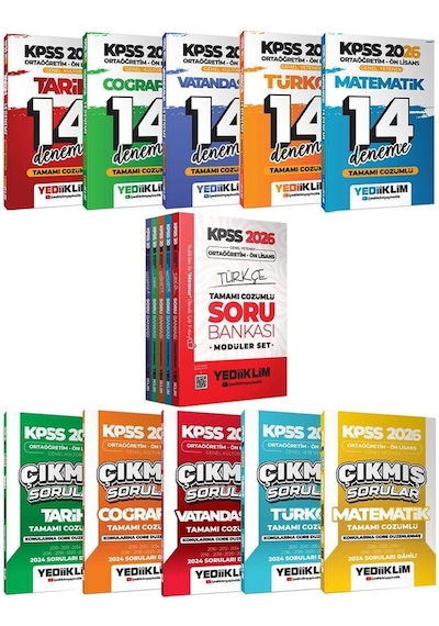Yediiklim 2026 Kpss Lise Ortaöğretim Ön Lisans Modüler Soru Bankası + 70 Deneme + Çımış Sorular 11 Li Set Set Yediiklim Yayınları