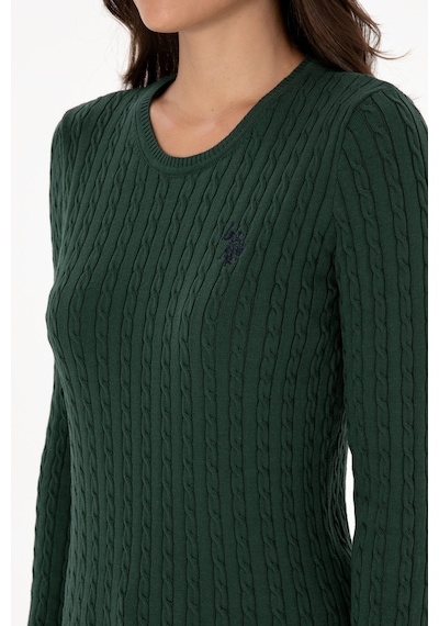 U.S. Polo Assn. Kadın Koyu Yeşil Bisiklet Yaka Basic Kazak 50313626-VR079