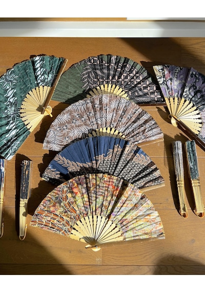 Endonezya Batik Kumaş Bambu Ahşap Yelpaze 27 Cm El Yapımı Vintage Japon El Fanı Büyük Boy 2 Adet