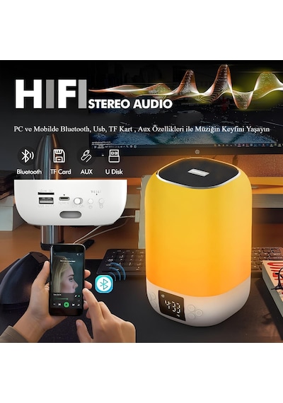 Cosmostech DY20 Mini Alarm - Saat - Uyku Modlu - RGB  - Bluetooth Hoparlör