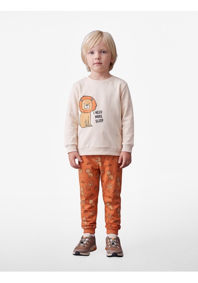 Koton Aslan Baskılı Pamuklu Uzun Kollu 2 Li Pijama Takımı Bej 7wmb10003tk Ekru