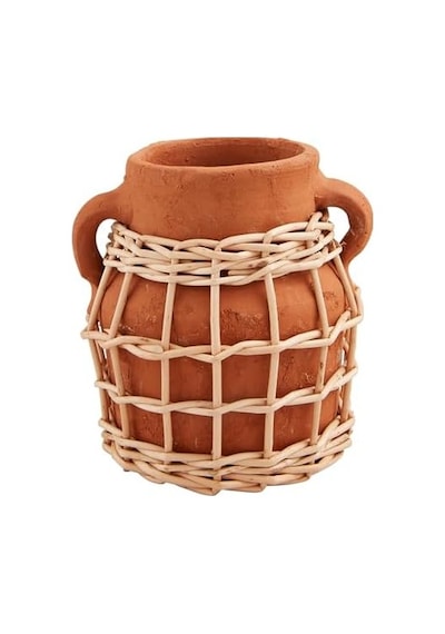 Mud Pie Küçük Terracotta Rattan Vazo 5 1/2 "x 4 3/4" Çap