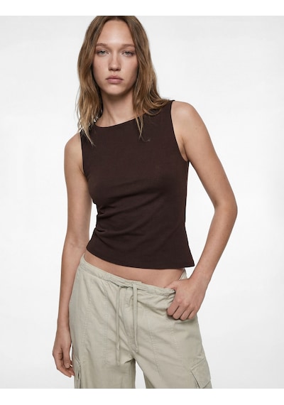 Koton Slim Fit Asimetrik Kesim Kolsuz Kayık Yaka Bluz Kahverengi 6sal30049ık Kahve
