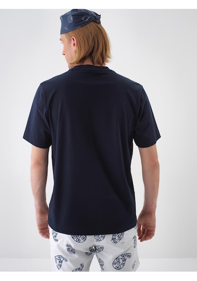 Xint Lacivert Pamuk Dokulu Regular Fit Tişört 502244