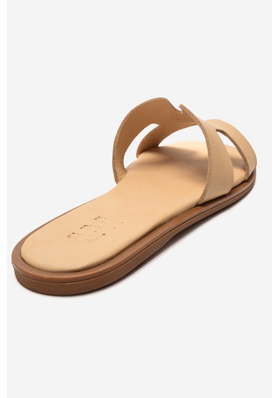 Luvishoes Bıora Koyu Bej Hakiki Deri Kadın Terlik