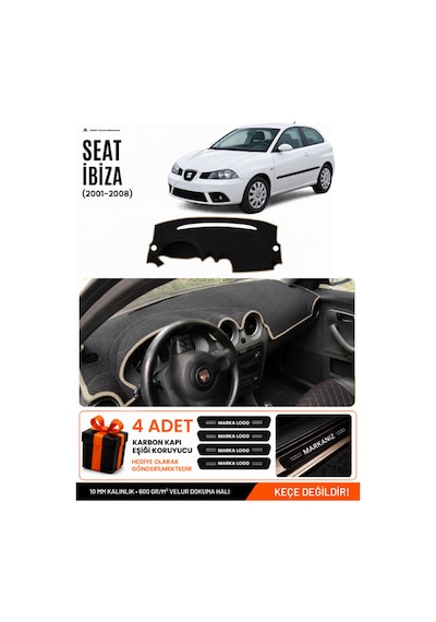 Seat Ibıza 2001-2008 Uyumlu Torpido Koruma, Torpido Örtüsü, Torpido Kılıfı - Siyah-bej - Se003