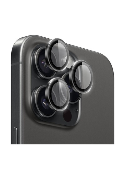 Ennar Apple Uyumlu iPhone 16 Pro Max Gerçek Cam Safir Tam Koruma Safir Kamera Lensi Siyah Siyah