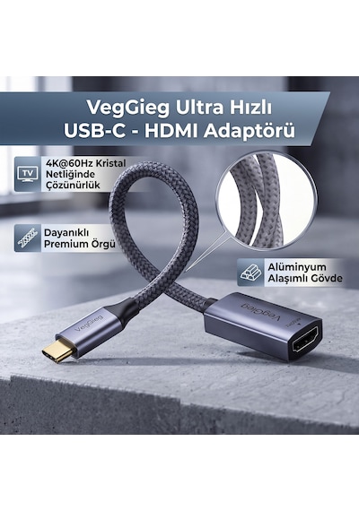 Veggieg Type-c To Hdmı 4k 60hz Ofc Bakır Çevirici Dönüştürücü Adaptör