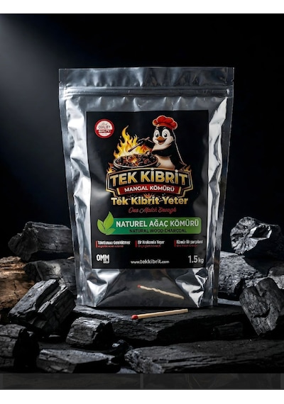 Tek Kibritle Tutuşan Naturel Ağaç Mangal Kömürü 1.5 Kg - Kolay Kullanım Yüksek Isılı Gri - Siyah