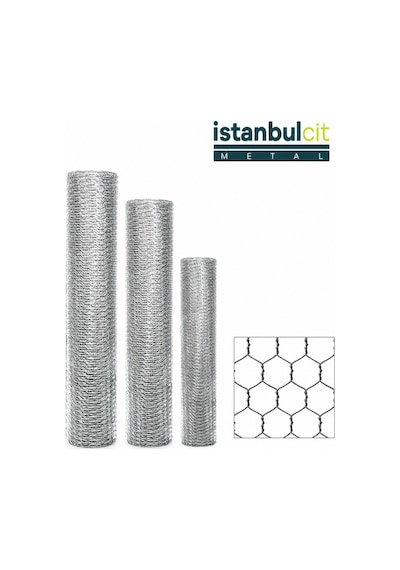 İstanbul Çit Metal Galvaniz Kümes Teli 1 İnç 25 Mm Göz 0,60 Mm Tel 200 Cm X 20 M Altıgen Örgülü Bahçe Teli Gri