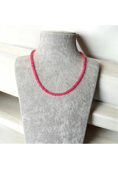 Pembe Kuvars Sıralı Doğal Taş Kolye Pembe