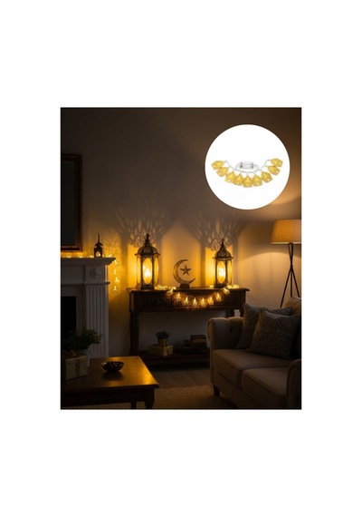 Ev Dekoru İçin Ramazan Led Işık Pilli Sıcak Sarı Cami Figürlü - Karbul9936-5190 Renkli Renkli