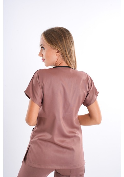 Unisex Elit Likra Sütlü Kahve Hemşire Ve Doktor Üniforma Takımı Scrubs Kahverengi