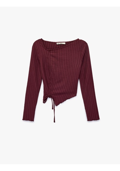 Koton Asimetrik Kesim Büzgülü Uzun Kollu Kaşkorse Bluz Bordo 7wal10024ık