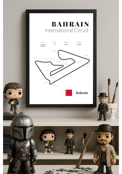 Bahrain Formula 1 Siyah Ahşap Çerçeveli Poster, Dekoratif Harita Duvar Tablosu