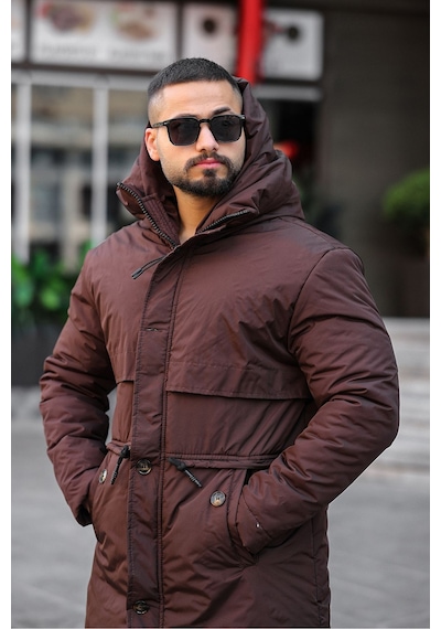 Kapşonlu Erkek Uzun Mont 001