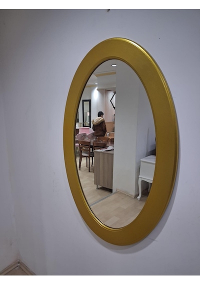 Ayna Oval 90673 Model Parlak Gold Renk Kayın Torna Kutu Sevk El Yapım Altın