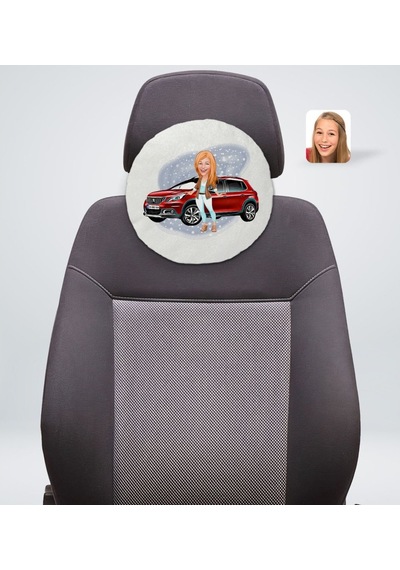 Kişiye Özel Plakalı Kadın Peugeot 2008 Karikatürlü Yuvarlak Araç (503989040)