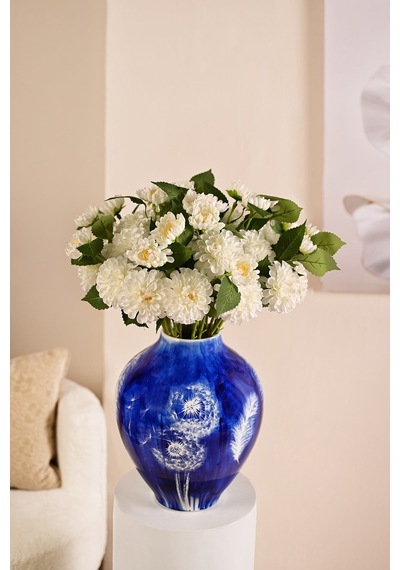 Beyaz Yapay Dahlia Yıldız Çiçeği 2 Dallı Lüx İpeksi Dokulu 65 Cm