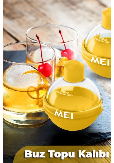 Silikon Küre Buz Topu Kalıbı - Büyük Yuvarlak Buz Topları Için Dondurucu Ve Sunum Kabı,6x6cm Top Buz Sarı