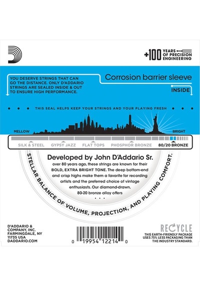 D'addario Ej36 80/20 12-String Bronze Acoustic Guitar Strings. Li