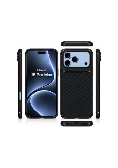 Apple İphone 18 Pro Max Uyumlu Kılıf Karbon Tasarım Kamera Korumalı Silikon Telefon Kılıfı Kapak Siyah