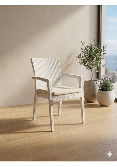 Novussi Paris Rattan Koltuk Minderli 4'lü Paket Beyaz