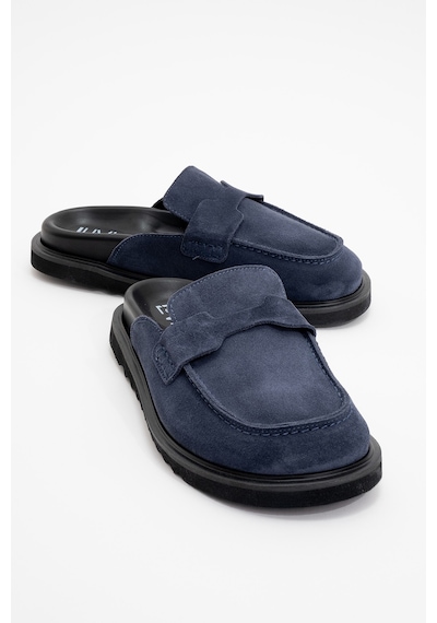 Luvishoes Laven Lacivert Süet Hakiki Deri Kadın Terlik Lacivert