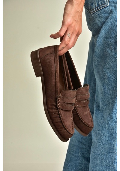 Fox Shoes Z820221002 Kahverengi Süet Kadın Loafer Ayakkabı