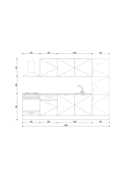 300 Cm %100 Mdf Tezgahlı Efil Ankastre Mutfak Dolabı Beyaz