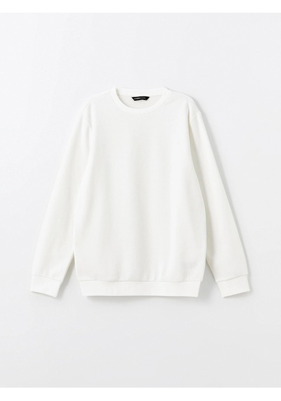 LC Waikiki Lcwaıkıkı Basic Beyaz Bisiklet Yaka Uzun Kollu Erkek Kalın Sweatshirt Ecru