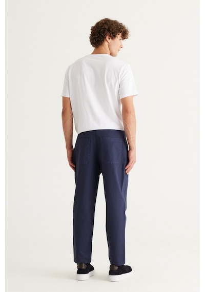 AC&Co / Altınyıldız Classics Erkek Lacı Slim Fit Dar Kesim Beli Bağlamalı %100 Pamuk Pantolon Lacivert