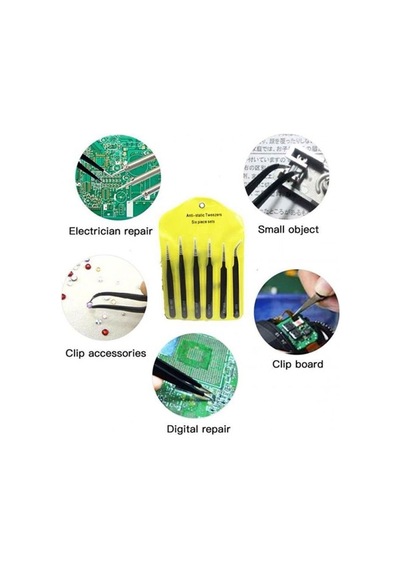6 Parça Antistatik Paslanmaz Çelik Cımbız Seti, Elektronik Ve Hobi İçin Hassas Elektronik Cımbız Seti Antistatik Çelik Tweezer Set