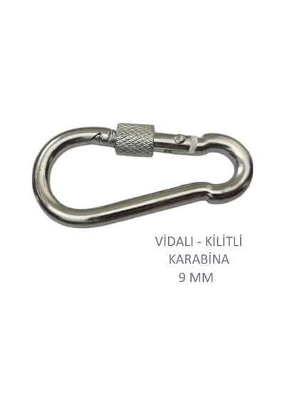 Galvanizli Vidalı Kilitli Karabina, 9 Mm, Askı, Çengel, Kanca, Anahtarlık