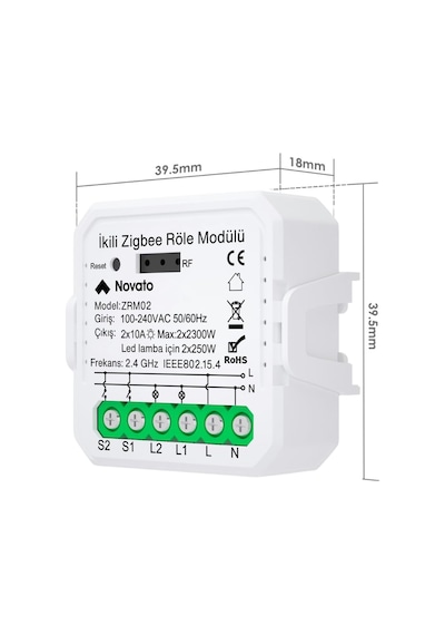 Tuya Mini Zigbee İki Çıkışlı Anahtar Tuya, Smart Life, Home Assistant, Zigbee2mqtt Uyumlu Standart