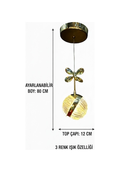 Tekli Perla Gold 3 Renk Modlu Kristal Taşlı Ledli Sarkıt Avize Altın