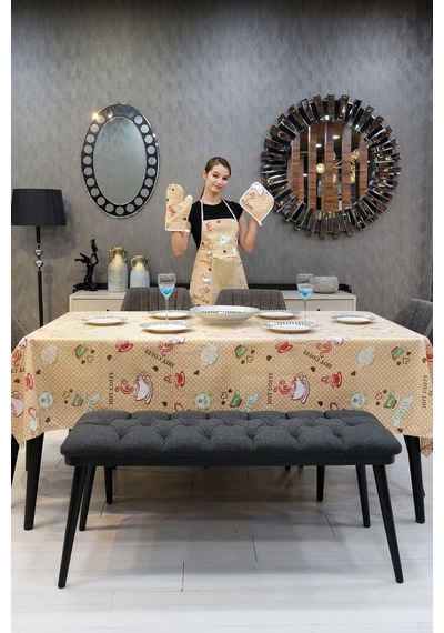 Damla Sıvı Geçirmez Masa Örtüsü Ve Mutfak Önlüğü Seti Runner Masa Örtüsü Modelleri Coffee