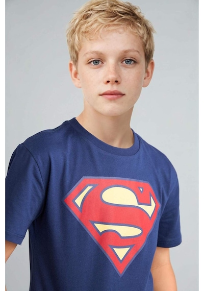 Defacto Superman Lisanslı Regular Fıt Elastik Bel Şortlu 2li Lacivert Pijama Takımı Erkek Çocuk H8145a826hsnv42 Lacivert-nv42