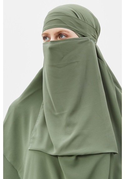 Altobeh Hazır Pratik Şifon Üç Katlı Peçeli Üçgen Hac Umre Şalı Sufle Hijab Nikap Fıstık Yeşili