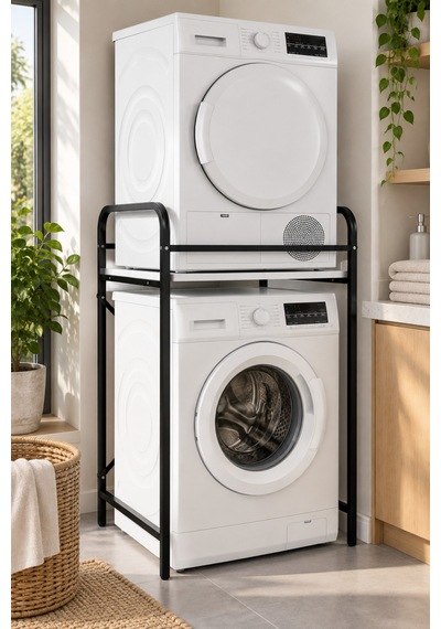 Sulorahome Metal Siyah Çamaşır Makinesi Üstü Raf Ünitesi 66 Cm
