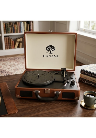 Hanami Hem Şarjlı Hem Bluettoh'lu Tüm Plakları Çalabilen Pikap Kahverengi